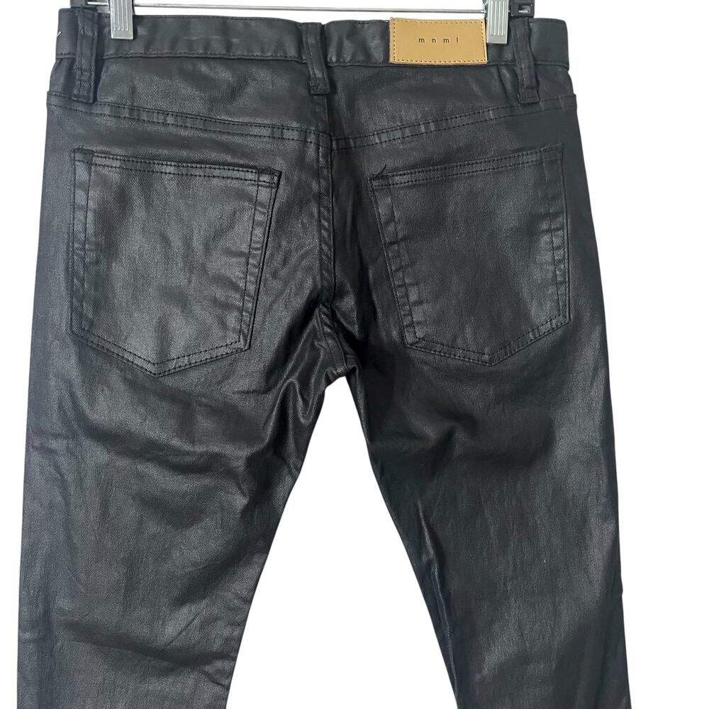 MNML M5 Coated Skinny Jeans Black 29 Waxed Finish Zip Ankle Stretch Streetwear - Picture 9 of 13